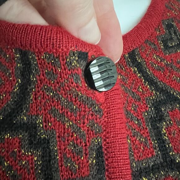 intiwara Women's Cardigan Size S Red Black 100% Baby Alpaca Handmade Bolivia - Picture 6 of 8